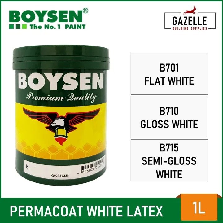 Boysen Permacoat Gloss Latex White Acrylic Latex Paint - 1L